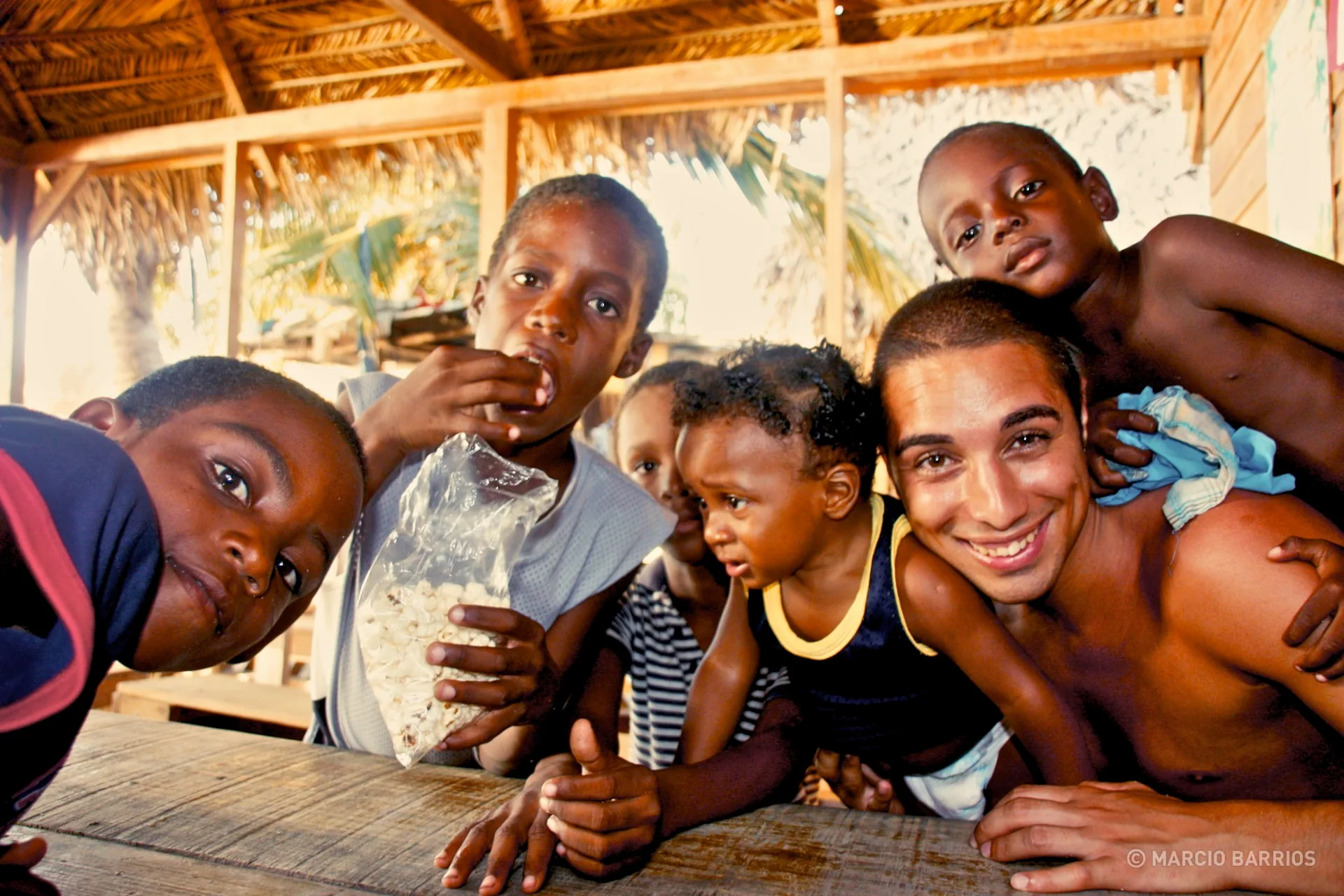 Playing with a group of Garifunas Playing with a group of Garifunas