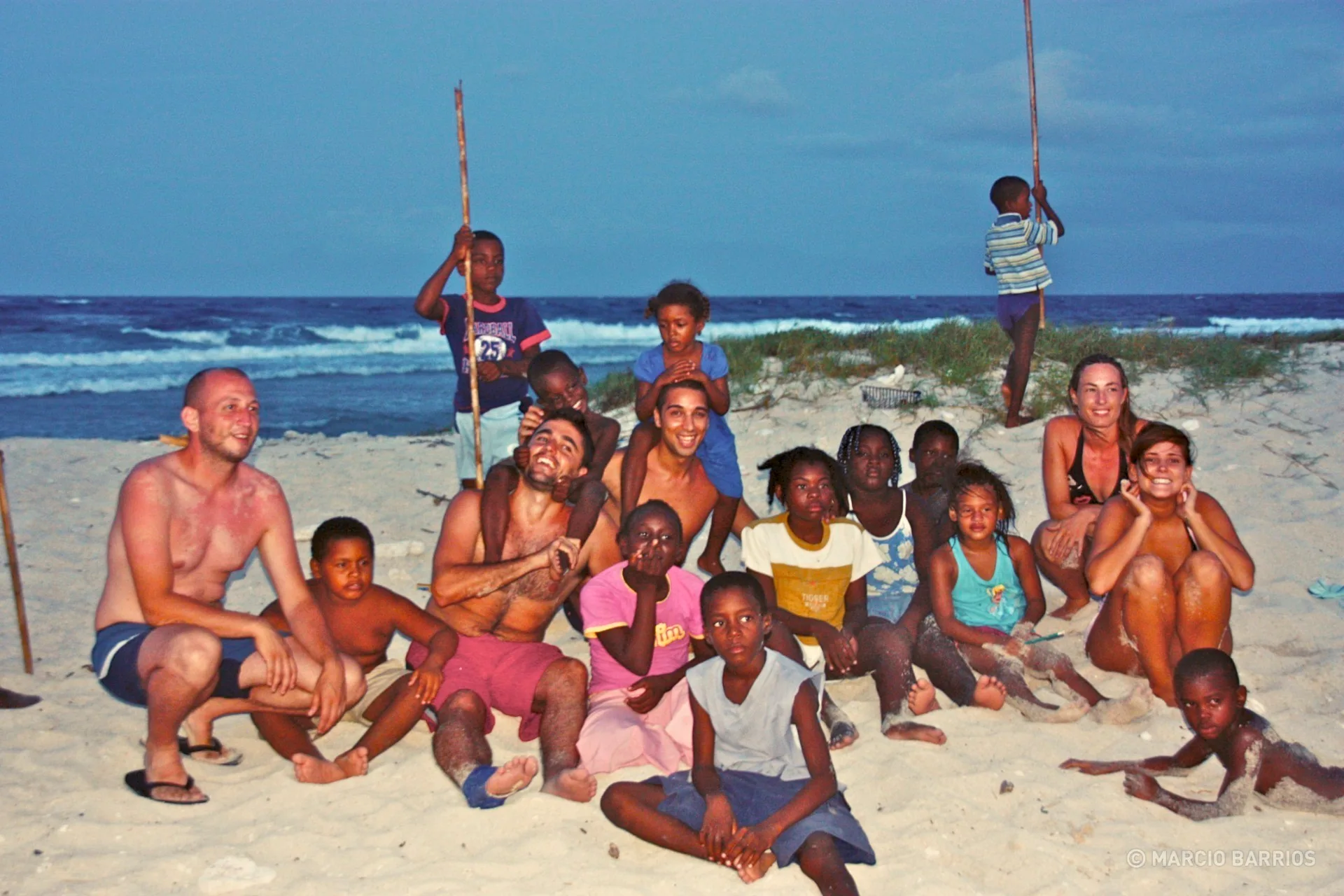Playing with a group of Garifunas Playing with a group of Garifunas